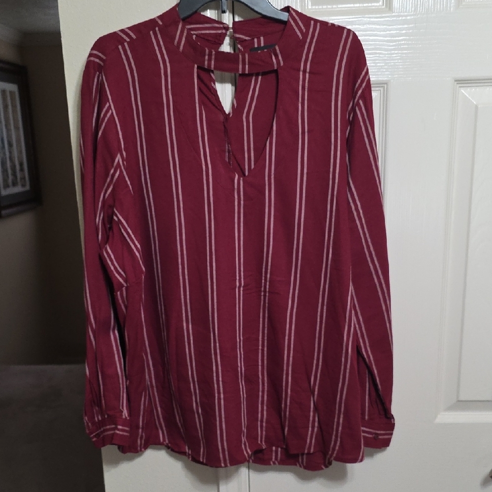 Burgundy and White Striped Blouse
